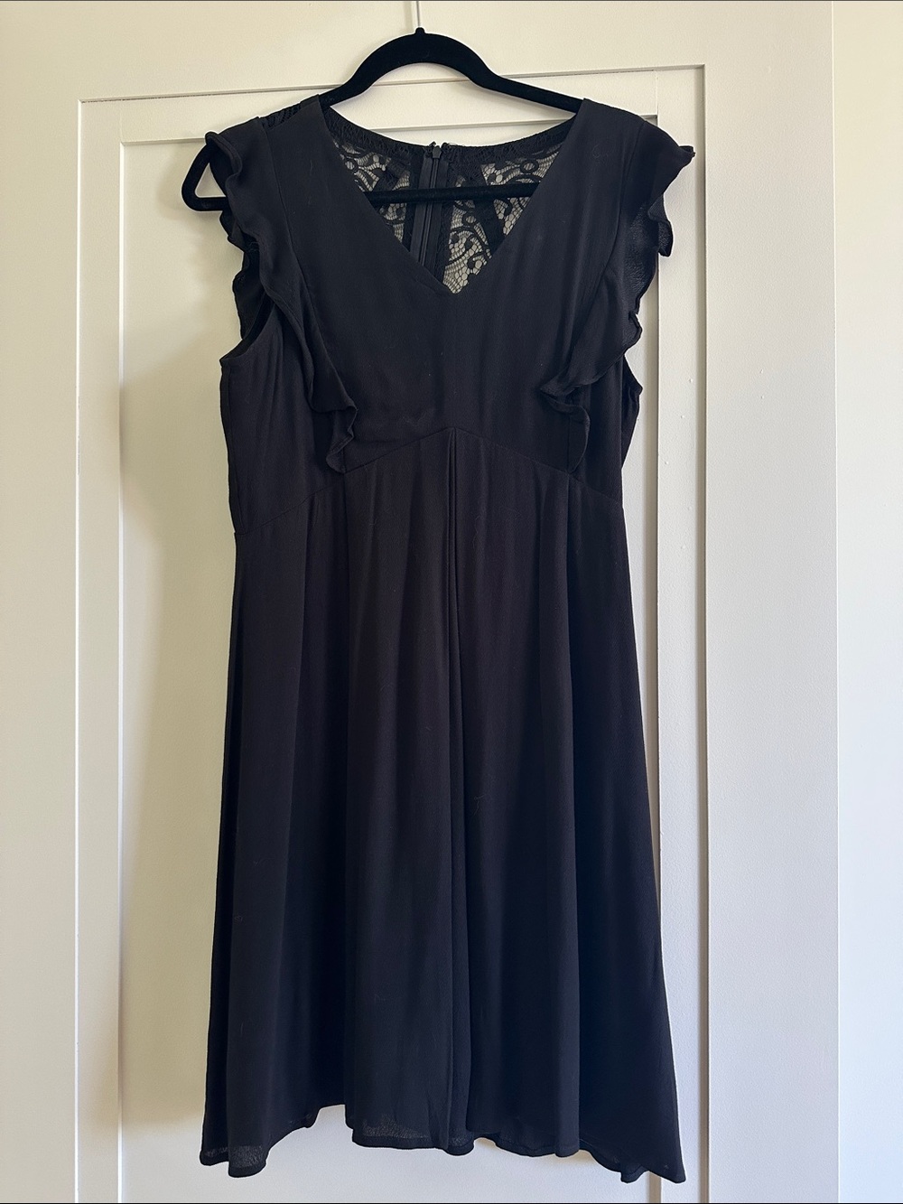 Doe & Rae Black Ruffle Cap-Sleeve Dress
